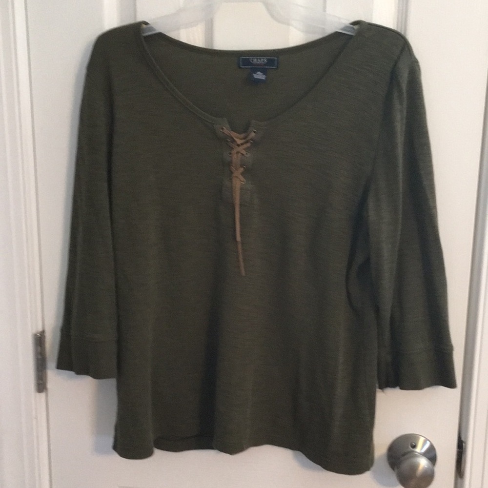 Olive Green Chaps shirt with suede tie